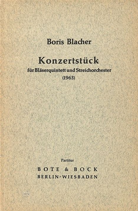 Boris Blacher: Blacher,B.          :Konzer... /ST /BlQuin/StrOrch, Noten