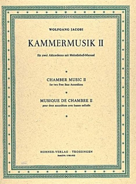 Wolfgang Jacobi: Kammermusik II, Noten