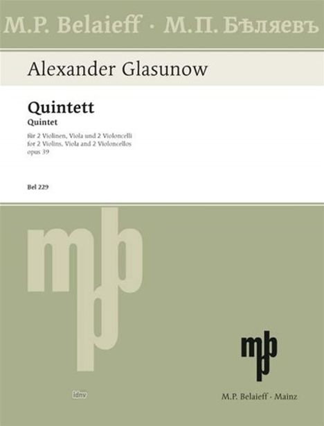 Alexander Glasunow: Quintett A-Dur op. 39 (1891 - 1892), Noten