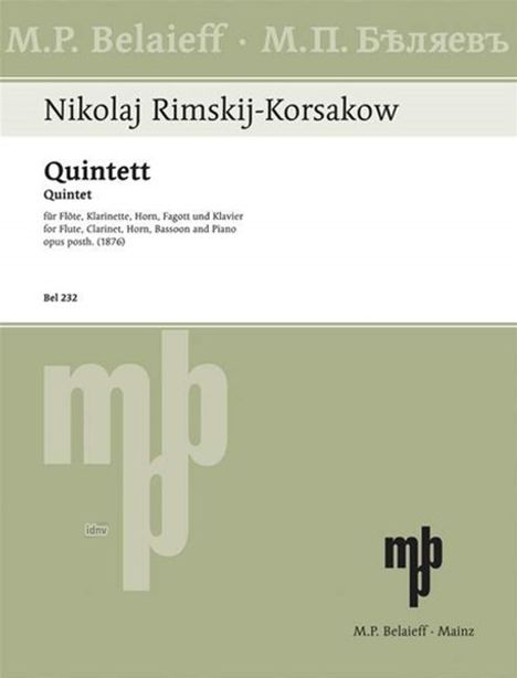 Nikolaj Rimskij-Korsakow: Quintett B-Dur op. posth., Noten