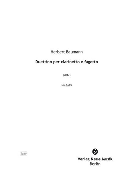 Herbert Baumann: Duettino per clarinetto e fagotto (2017), Noten
