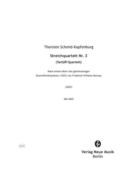 Thorsten Schmid-Kapfenburg: 3. Streichquartett (2025), Noten
