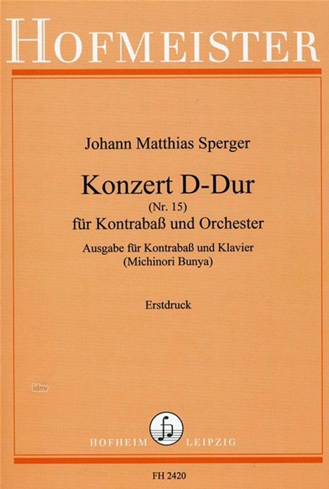 Johannes Matthias Sperger: Konzert Nr. 15 D-Dur für Kontrabass und Orchester, Noten