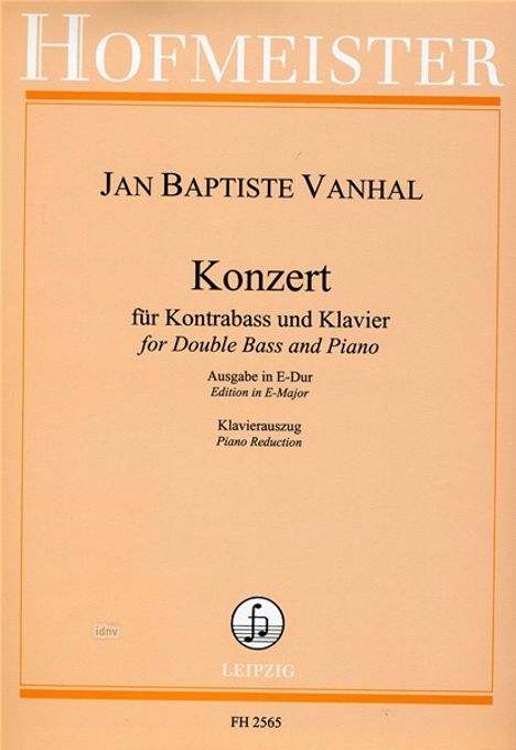 Johann Baptist (Jan Krtitel) Vanhal: Konzert D-Dur für Kontrabass und Orchester. Fassung in E-Dur, Noten