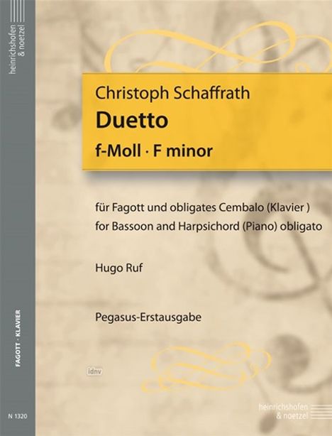 Christoph Schaffrath: Duetto f-Moll für Fagott und obligates Cembalo (Klavier), Noten