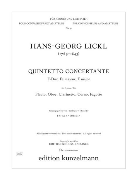 Johann Georg Lickl: Quintetto concertante F-Dur, Noten