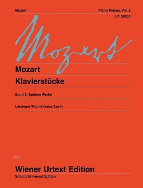 Wolfgang Amadeus Mozart: Klavierstücke, Noten