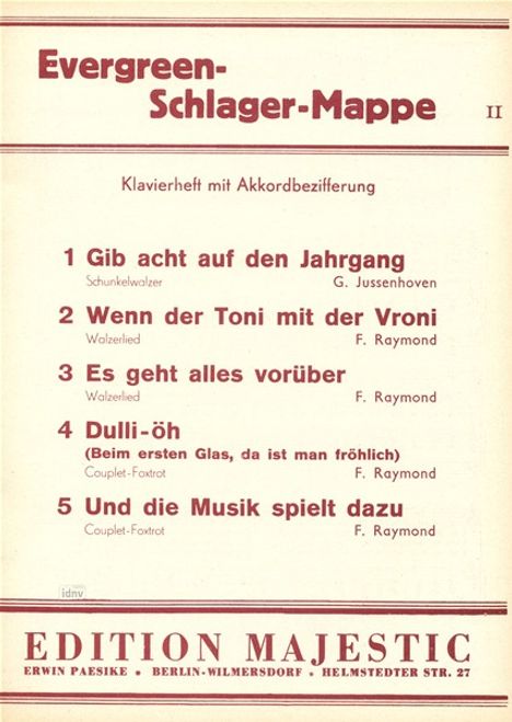 Evergreen-Schlager-Mappe 2, Noten