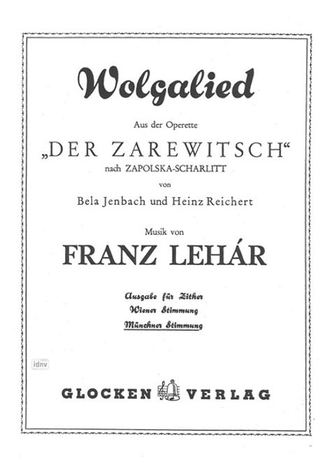 Franz Lehar: Wolgalied B-Dur, Noten