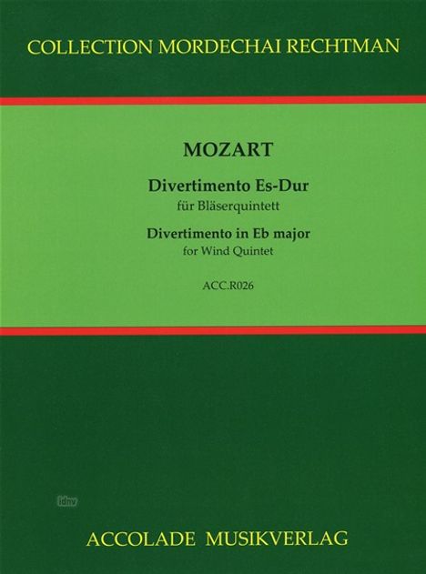 Wolfgang Amadeus Mozart: Divertimento für Bläserquintet, Noten