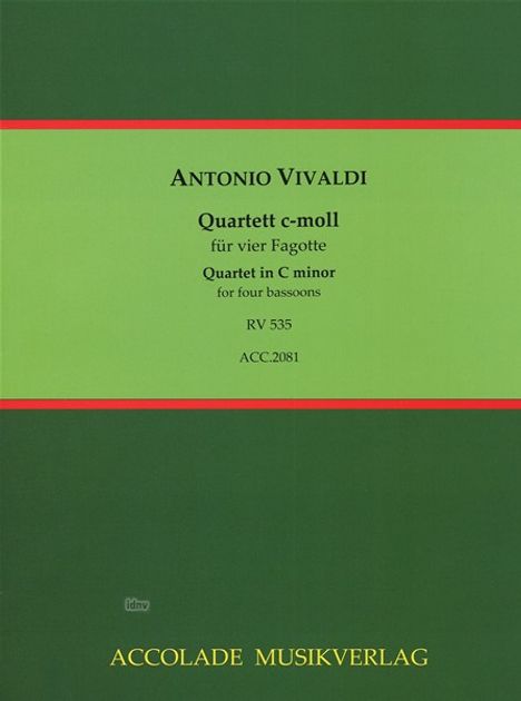 Antonio Vivaldi, Quartett c-moll für vier Fagotte, RV 535, grüne und dunkelgrüne Gestaltung, Accolade Musikverlag.