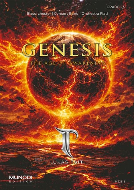 „GENESIS: THE AGE OF AWAKENING“ oben, „Blasorchester | Concert Band | Orchestra Fiati“ oben, große Flammen- und Lavadarstellung.
