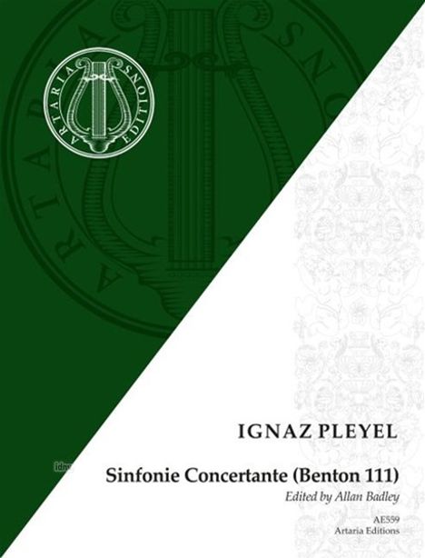 "IGNATZ PLEYEL, Sinfonie Concertante (Benton 111), Ed. by Allan Badley." Links ein grünes Logo mit einer Lyra.