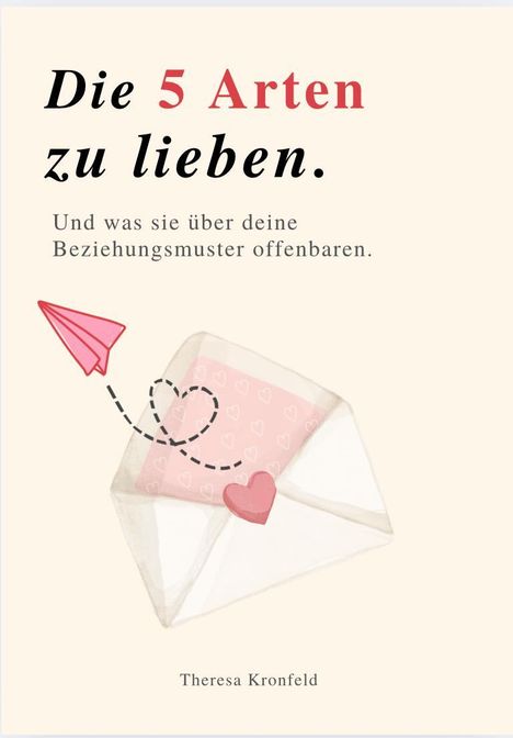 „Die 5 Arten zu lieben. Und was sie über deine Beziehungsmuster offenbaren.“ Herz, Flugzeug und Briefumschlag Illustration.