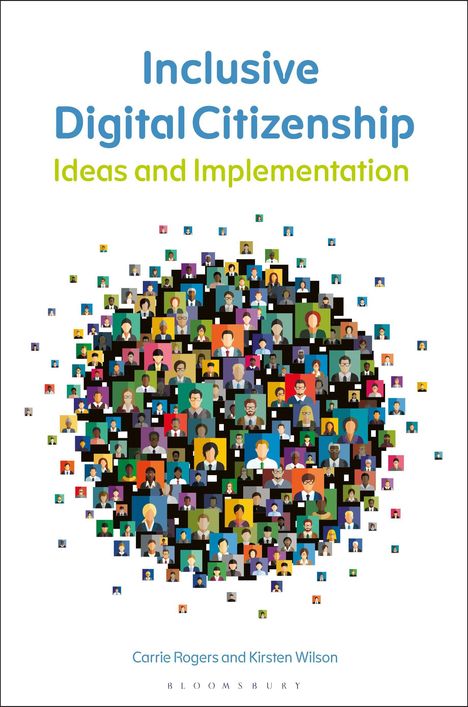 "Inclusive Digital Citizenship: Ideas and Implementation". Bunte, diverse Avatare in einem Kreis angeordnet.