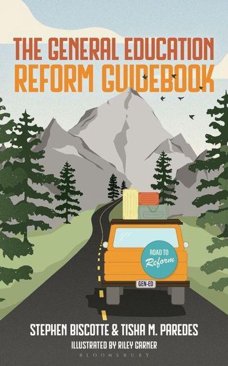 "THE GENERAL EDUCATION REFORM GUIDEBOOK" in großen Buchstaben. Illustration: Ein Fahrzeug auf einer Straße vor einem Berg.
