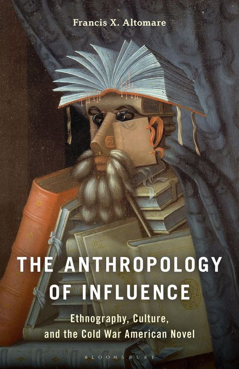 "The Anthropology of Influence" von Francis X. Altomare. Illustration eines Mannes aus Büchern mit Buch als Hut.