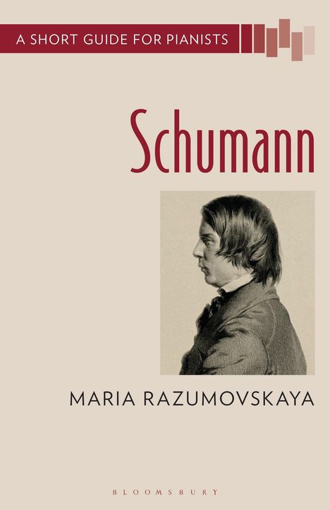 "A Short Guide for Pianists", "Schumann", "Maria Razumovskaya". Illustration eines Mannes im Profil.