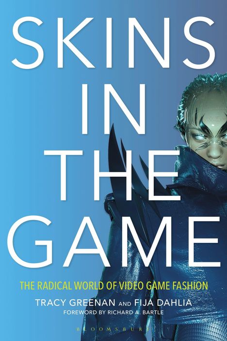 „Skins in the Game“, blaue Grafik mit futuristischer Gestalt; Autoren: Tracy Greenan, Fija Dahlia.