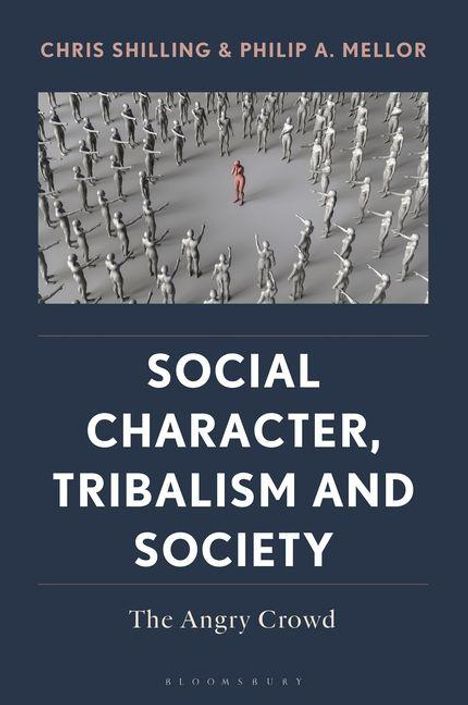 SOCIAL CHARACTER, TRIBALISM AND SOCIETY. The Angry Crowd. Eine rote Figur in der Mitte umgeben von grauen Figuren.