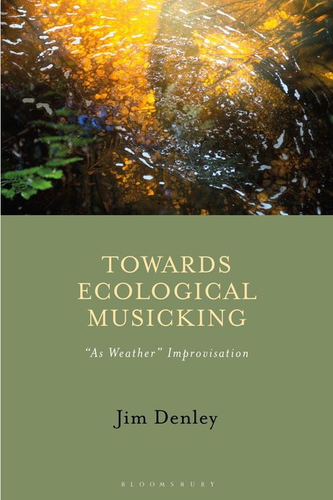 "TOWARDS ECOLOGICAL MUSICKING", "As Weather" Improvisation, von Jim Denley, auf grünen Hintergrund mit leuchtenden Farben.