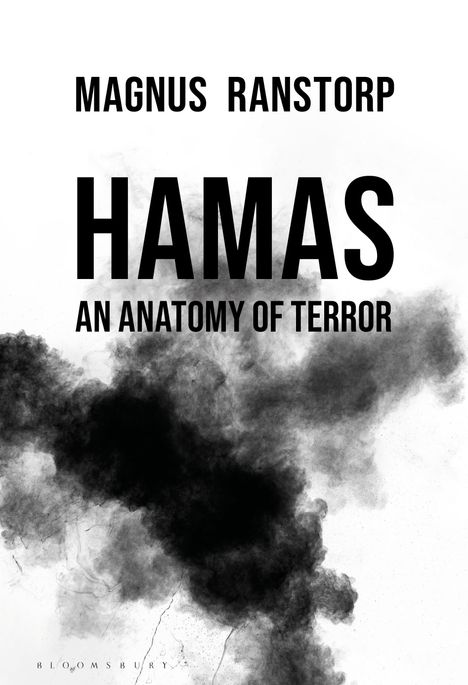 Text: "Magnus Ranstorp", "HAMAS", "An Anatomy of Terror", "Bloomsbury". 
Schwarze Rauchwolken auf weißem Hintergrund.