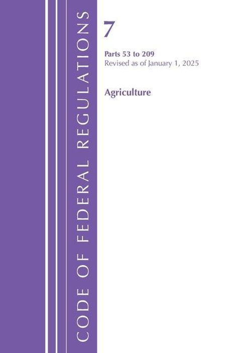 „7 Parts 53 to 209 Revised as of January 1, 2025 Agriculture“ in lila Schrift; links lila Streifen mit Text.