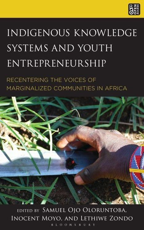 Oben: "Indigenous Knowledge Systems and Youth Entrepreneurship." Eine Hand berührt den Boden.