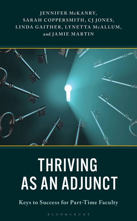 Titel: "Thriving as an Adjunct: Keys to Success for Part-Time Faculty". Illustration: Schlüssel zeigen auf ein Schlüsselloch.