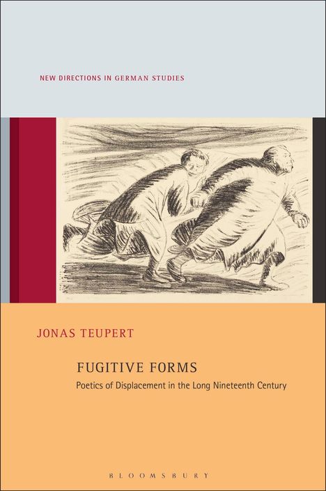 "NEW DIRECTIONS IN GERMAN STUDIES. JONAS TEUPERT. FUGITIVE FORMS. Illustration von zwei laufenden Figuren."