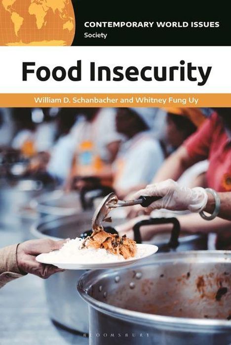 "Contemporary World Issues: Society" steht oben. "Food Insecurity" ist groß darunter. Bild: Essensausgabe mit Schöpfkelle.