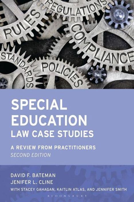"Special Education Law Case Studies. A Review from Practitioners. Second Edition. Zahnräder mit Wörtern wie Compliance."