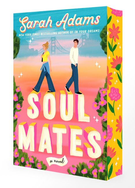 "Soul Mates" in großen Buchstaben, oben "Sarah Adams". Illustration von zwei Menschen, im Hintergrund eine Brücke.