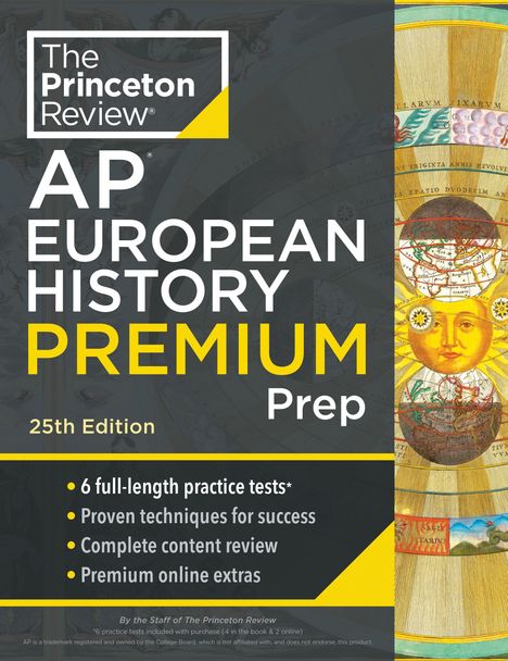 „The Princeton Review AP European History Premium Prep, 25th Edition“ steht links. Rechts ist eine farbenfrohe Illustration.