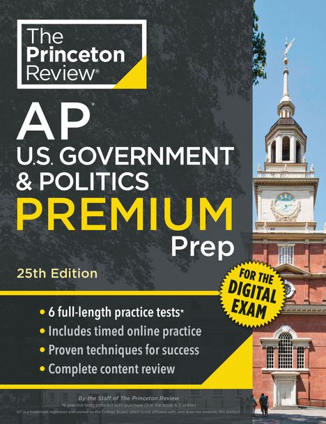 "The Princeton Review" AP U.S. Government & Politics PREMIUM Prep. Illustration eines Glockenturms mit rotem Gebäude.