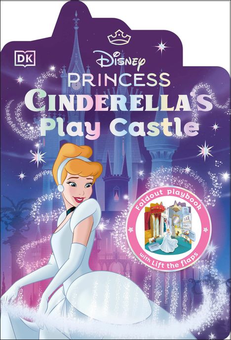 "PRINCESS CINDERELLA’S Play Castle. Illustration von Cinderella vor einem märchenhaften Schloss."