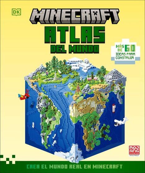 "Minecraft Atlas del Mundo. Más de 60 ideas para construir. Crea el mundo real en Minecraft." Würfelförmige Landschaft.