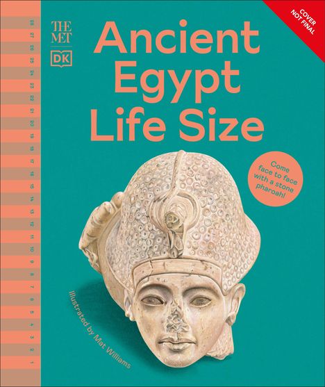 „Ancient Egypt Life Size“, Illustration eines antiken ägyptischen Pharaos in Steinoptik.
