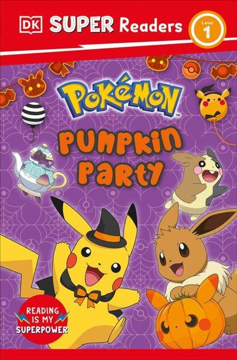"SUPER Readers Level 1", "Pokémon Pumpkin Party", "Reading is my superpower." Illustration von Pokémon in Halloween-Kostümen.