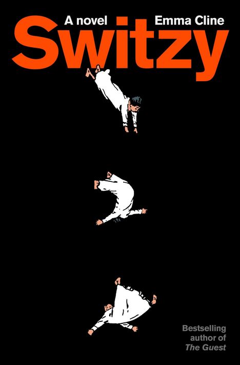 Text: „A novel Emma Cline Switzy. Bestselling author of The Guest.“ Drei fallende Personen in weißen Gewändern auf schwarzem Hintergrund.