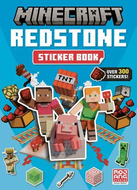 Text: "MINECRAFT REDSTONE STICKER BOOK. Over 300 Stickers!" Illustration: Figuren und Gegenstände aus dem Minecraft-Spiel.