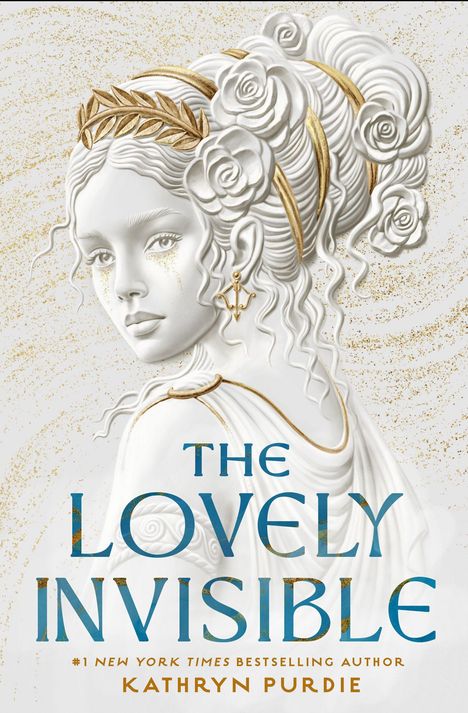 "The Lovely Invisible" von Kathryn Purdie. Eine Frau mit Blumenschmuck und goldenen Details im Haar, stilvolle Ohrringe.