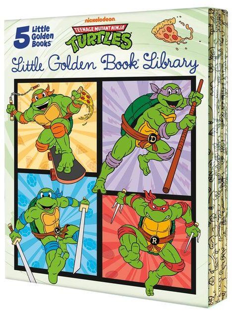 5 Little Golden Books, Little Golden Book Library. Illustration von vier ninjaähnlichen, maskierten Schildkröten in Kampfposen.