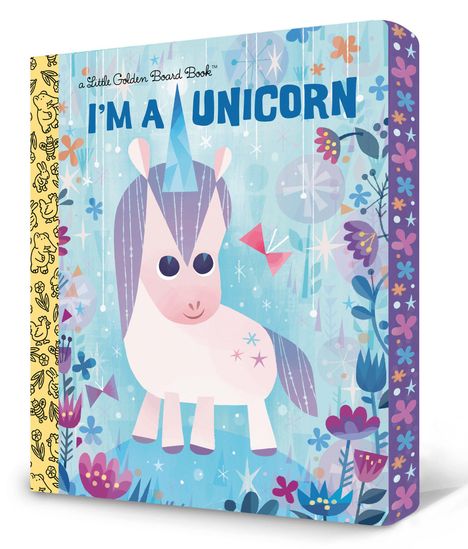 Text: "I'm a Unicorn"  
Illustration eines bunten Einhorns in einer lebendigen Blumenlandschaft.