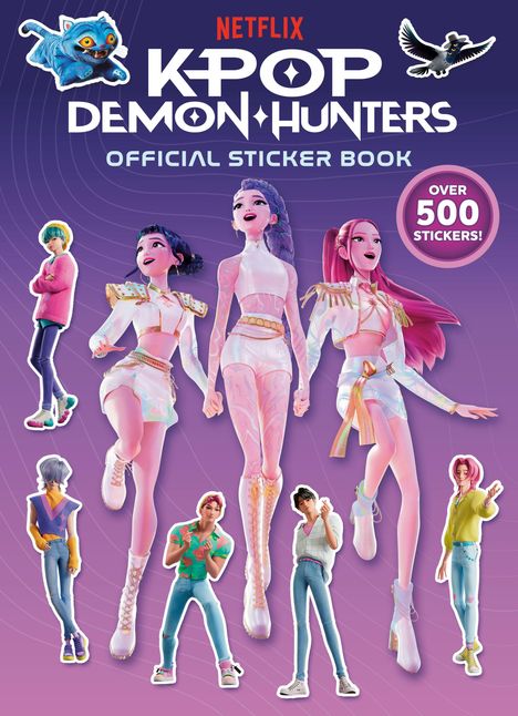 „NETFLIX K-Pop Demon Hunters Official Sticker Book“: Ein buntes, dynamisch gestaltetes Cover mit tanzenden Figuren.