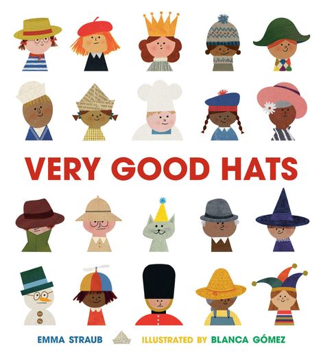 Der Text lautet: "VERY GOOD HATS". Es sind Illustrationen von Figuren mit verschiedenen Hüten.