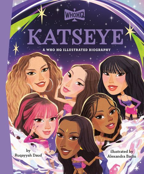 Titel: "KATSEYE". Darunter ein Illustrationstitel. Bunte Zeichnung von fünf Frauen mit unterschiedlichen Frisuren und Hauttönen.