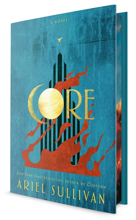 „CORE“, „A NOVEL“, „New York Times Bestselling Author of Conform“, „ARIEL SULLIVAN“. Blaues Cover, rotes Flammenmotiv.
