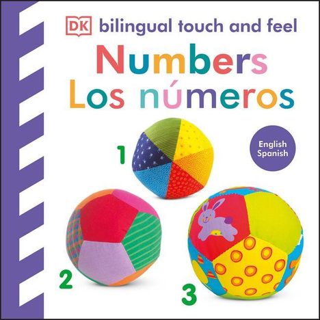 "bilingual touch and feel Numbers Los números," bunte Zahlenbälle 1, 2, 3. Runde "English Spanish."