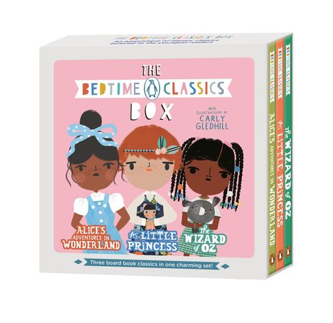 „The Bedtime Classics Box“ zeigt drei Figuren: Alice, eine Prinzessin und ein Mädchen aus Oz. Schuber mit drei Büchern.